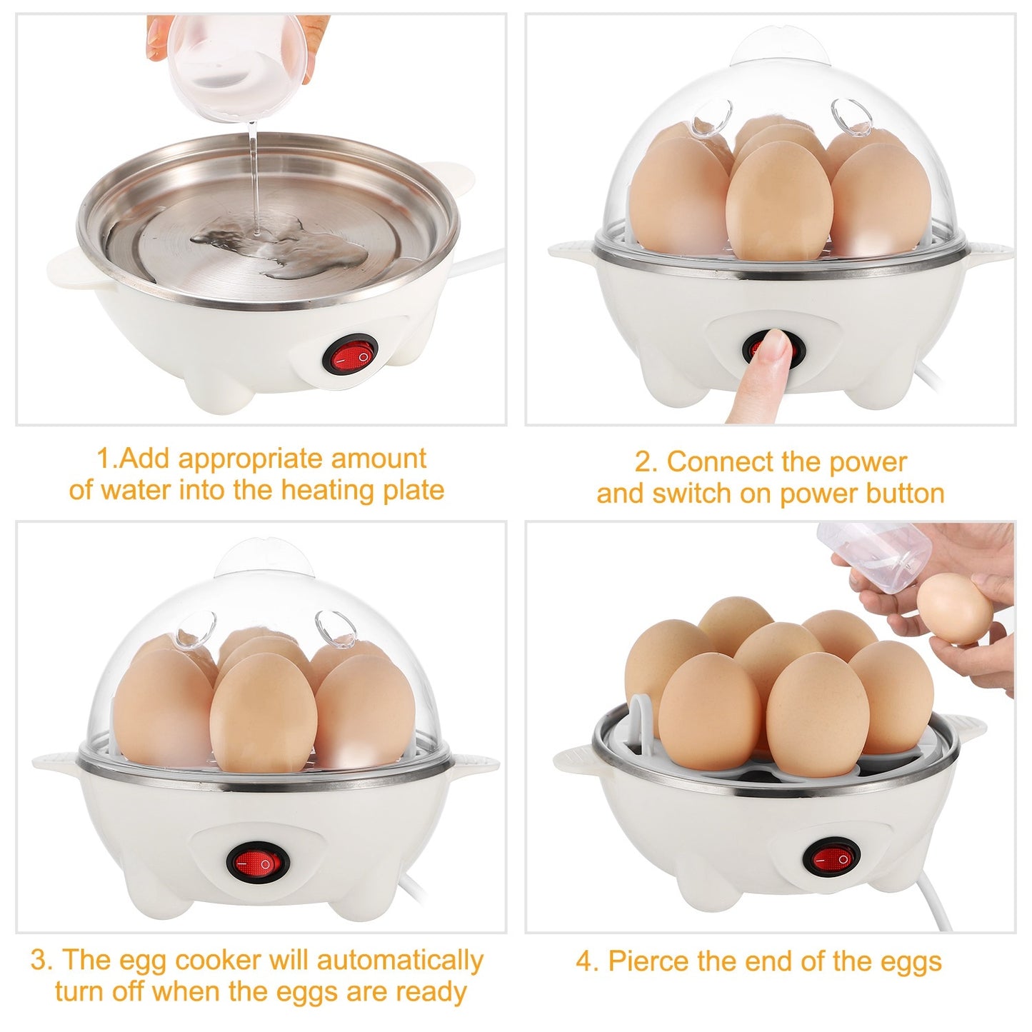 1Pc Electric Egg Cooker 7-Capacity Hard-Boiled Egg Maker With Auto-Off Measuring Cup For Hard Boiled Steamed Vegetables Seafood Dumplings