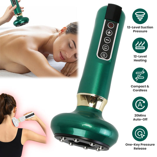 1Pc Anti Cellulite Massager Handheld Vacuum Suction Cupping Kit Beauty Tool With 12 Suction Mode 12 Heating 20Mins Auto-Off One-Key Pressure Release For Abdomen Thighs Buttocks Neck